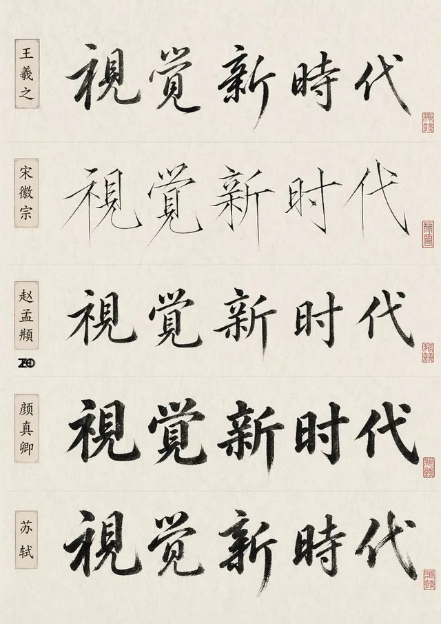 Vergleich chinesischer Kalligrafie-Stile