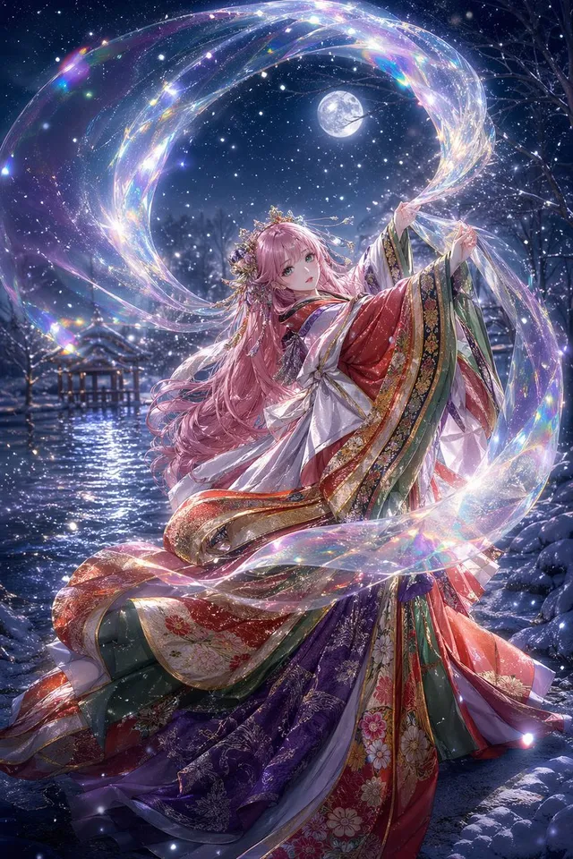 Moonlit Celestial Kimono Dancer