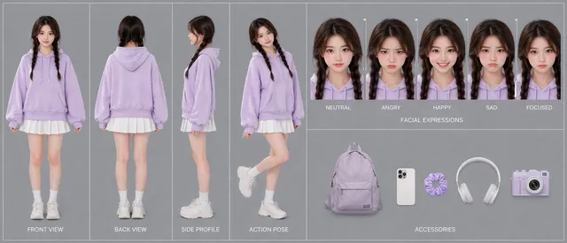 Pastel Teen Character Design Sheet