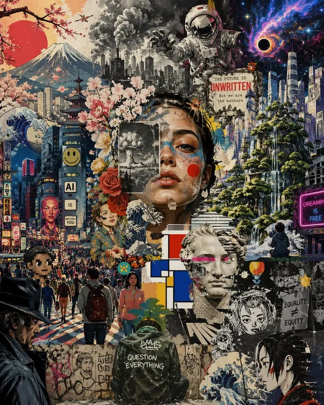 Poster Collage Surreale Giapponese Futurista