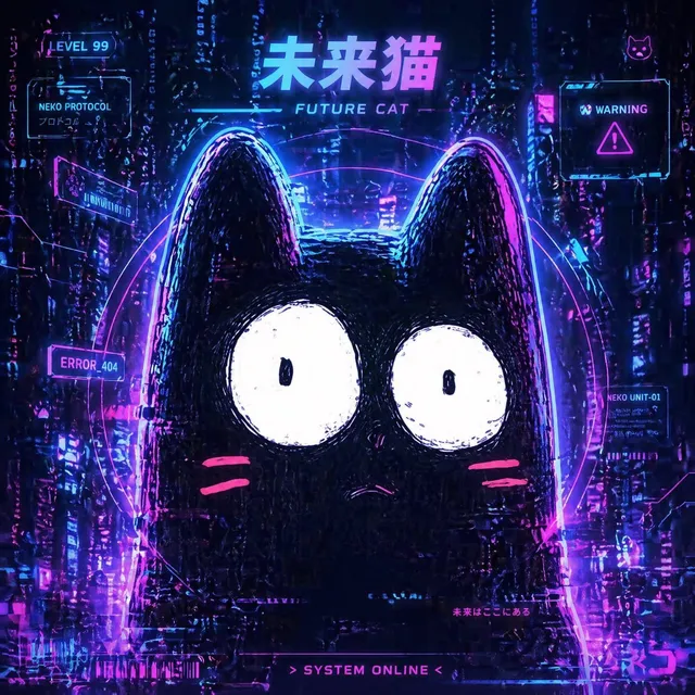 Affiche Cyberpunk Chat Néon Futuriste