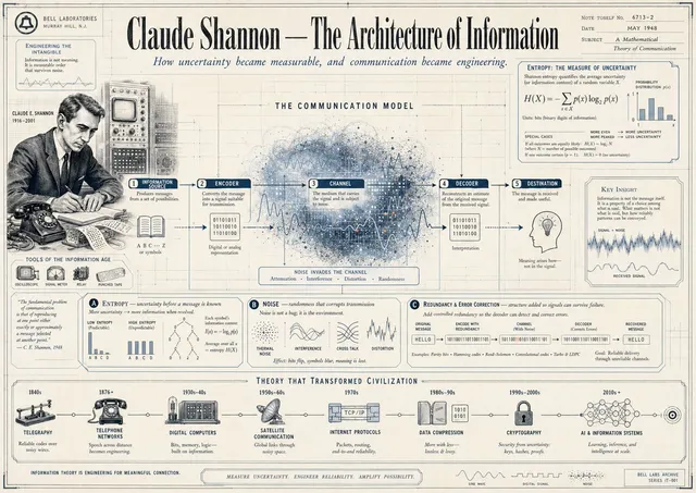 Affiche infographique vintage de Claude Shannon