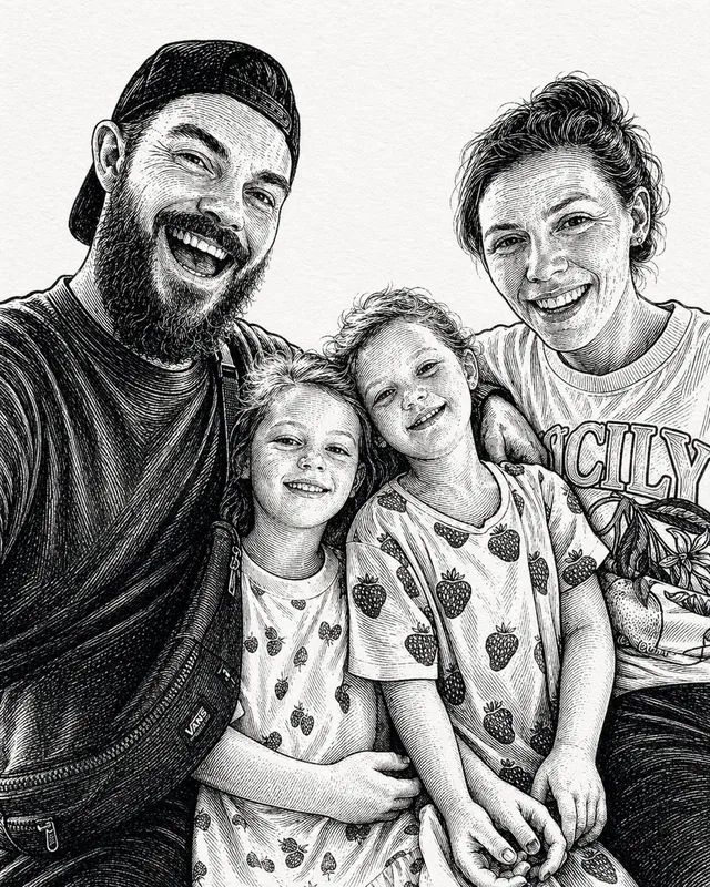 Ink-Etched Family Portrait