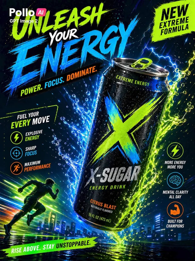 Póster Deportivo de Bebida Energética Neon