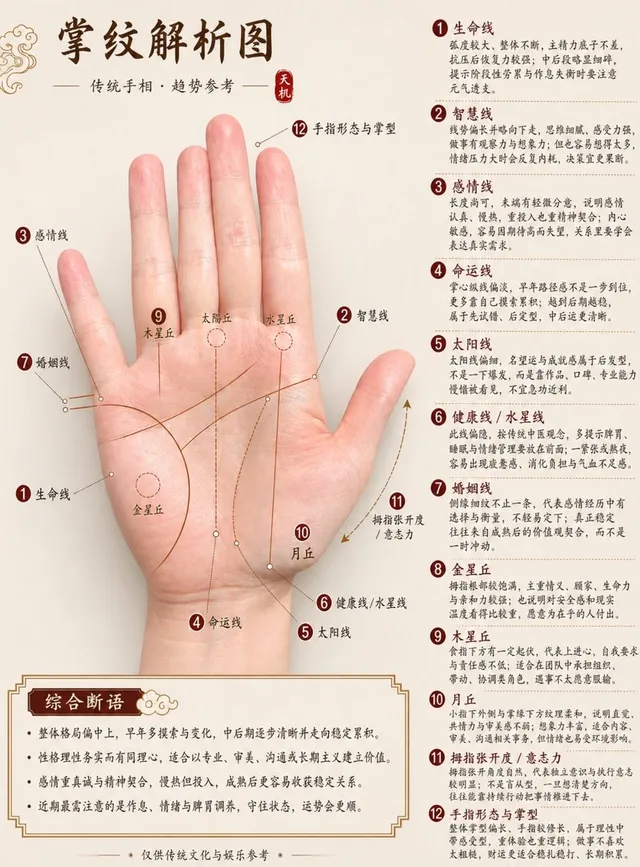 Graphique d'analyse de chiromancie chinoise professionnelle
