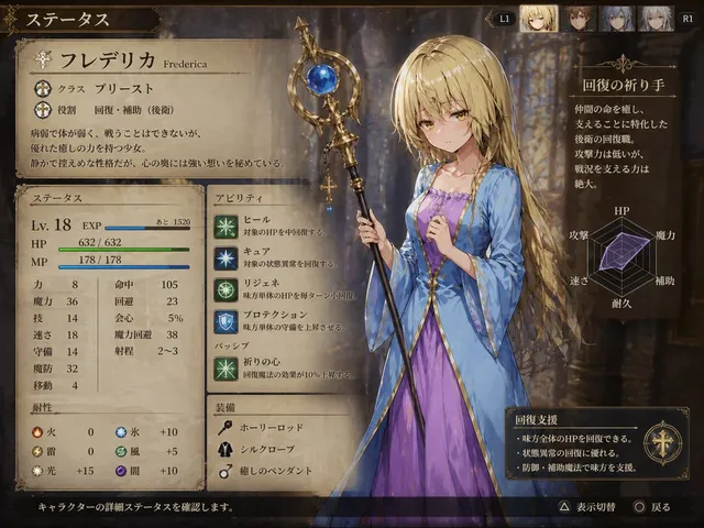Fantasy-JRPG-Priester-Statusbildschirm