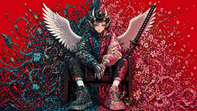 Cyberpunk gefallener Engel Samurai