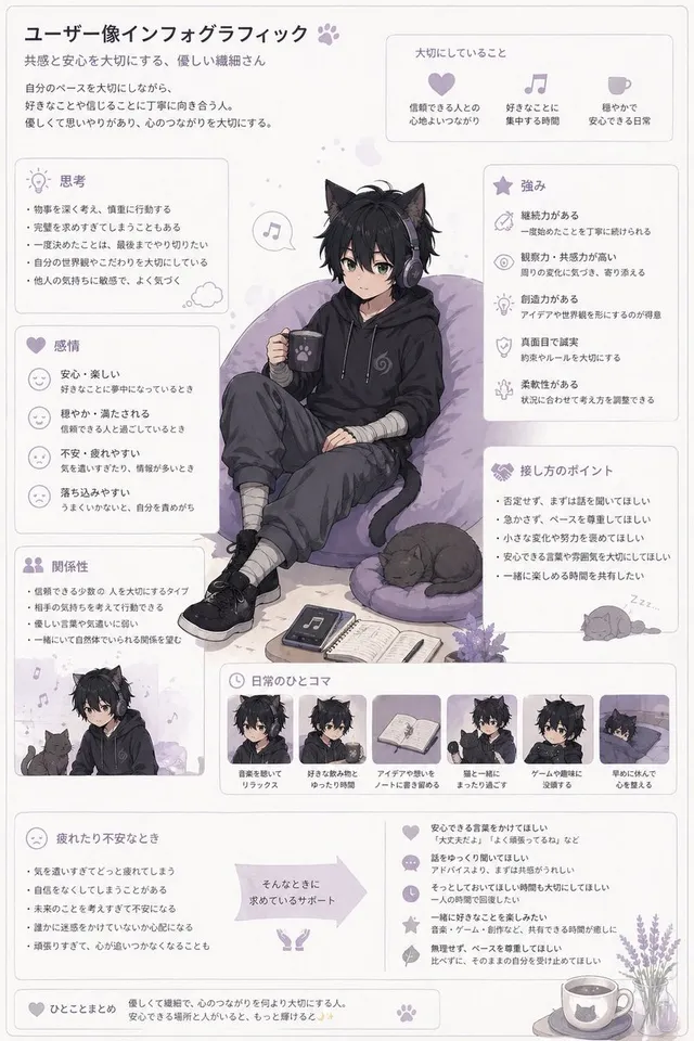 Pastel Anime User Persona Infographic