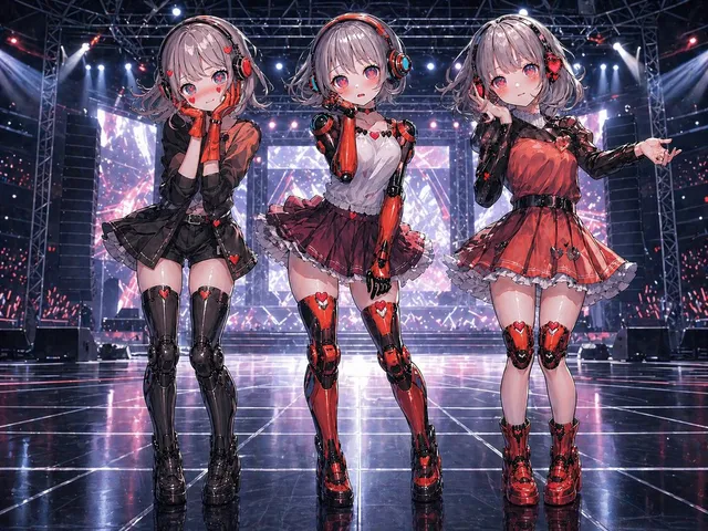 Three Android Idol Girls on Concert Stage