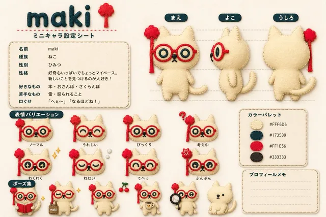 Felt Cat Character Reference Sheet