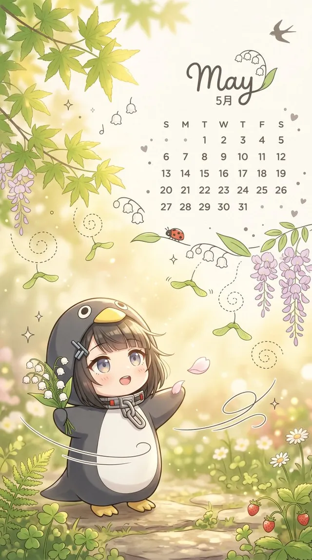 Whimsical May Garden Calendar Wallpaper