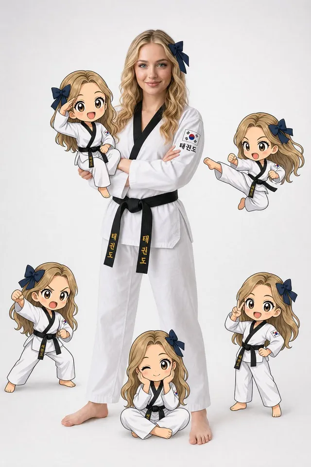 Femme de Taekwondo et versions Chibi