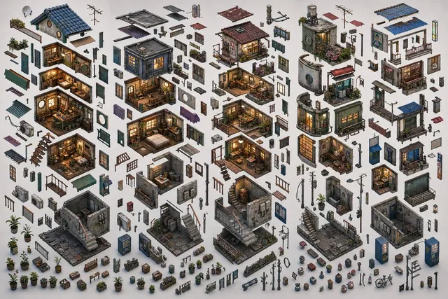 Isometric Exploded Urban Asset Sheet