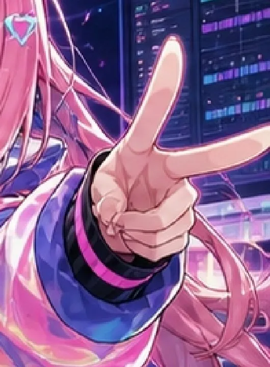 Sinal de Paz de Ídolo Cyberpunk de Cabelo Rosa