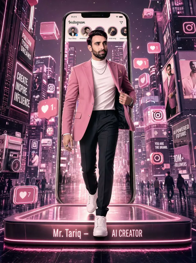 Affiche créateur IA Instagram néon