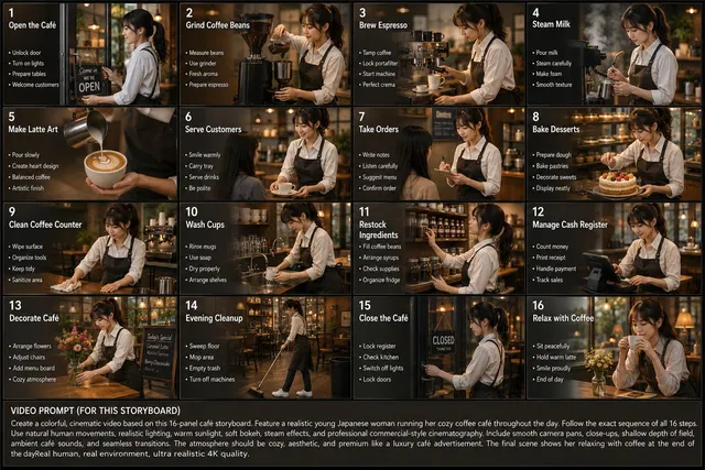 Japanese Cafe Daily Routine Storyboard