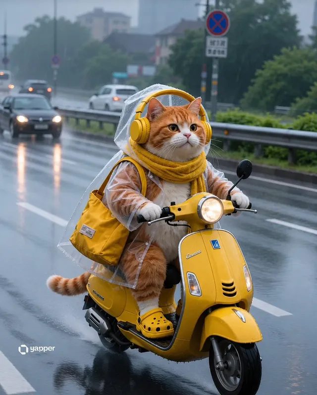 Rainy Tabby Scooter Ride