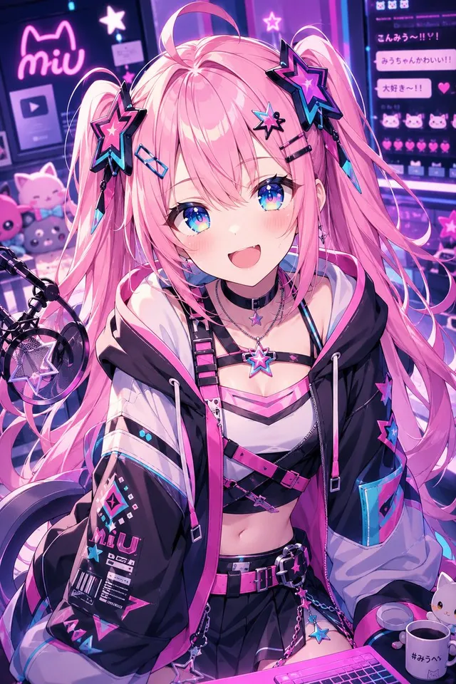 霓虹赛博可爱VTuber肖像