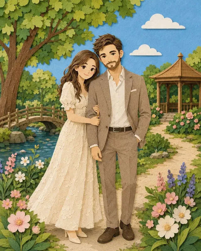 Romantic Paper-Cut Couple Portrait