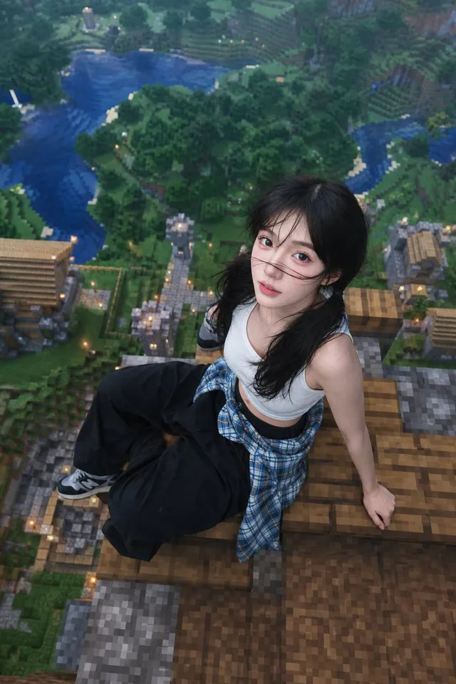 Minecraft Rooftop Aerial Portrait