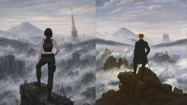 Cyberpunk Wanderer above the Sea of Fog