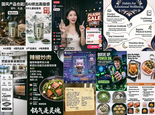 AI 광고 및 인포그래픽 기능 콜라주