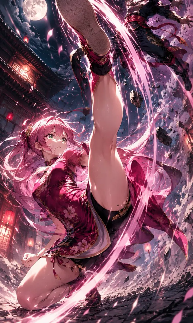 Moonlit Anime Martial Artist Kick