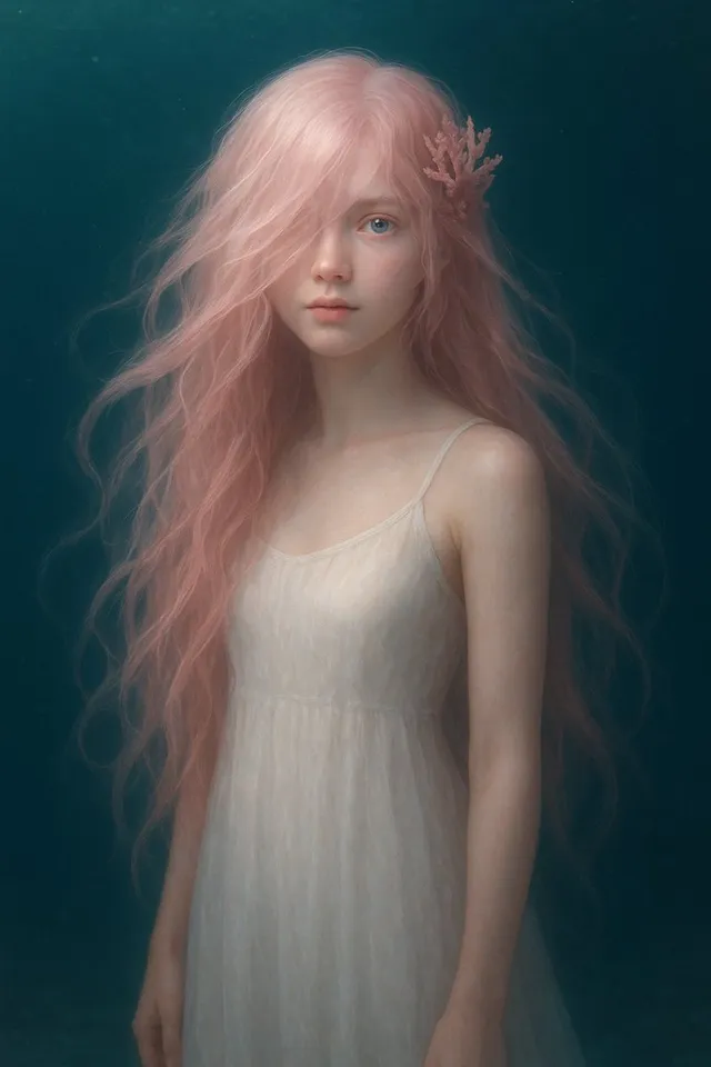 Retrato Etéreo Submarino de Pelo Rosa