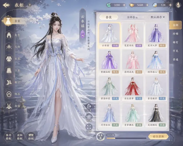 Xianxia Game Character Wardrobe Interface
