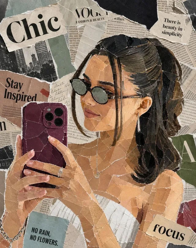 Stylish Woman Mirror Selfie Collage