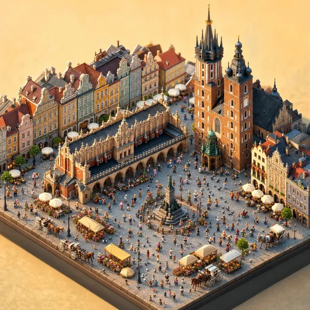 Isometric Krakow Market Square Diorama