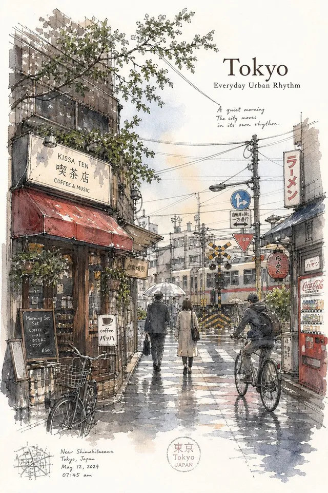 Tokyo Minimalist Urban Sketch Poster