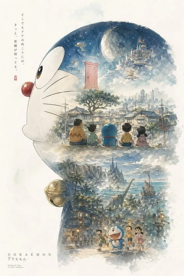 Doraemon Aquarell Silhouette Traumlandschaften