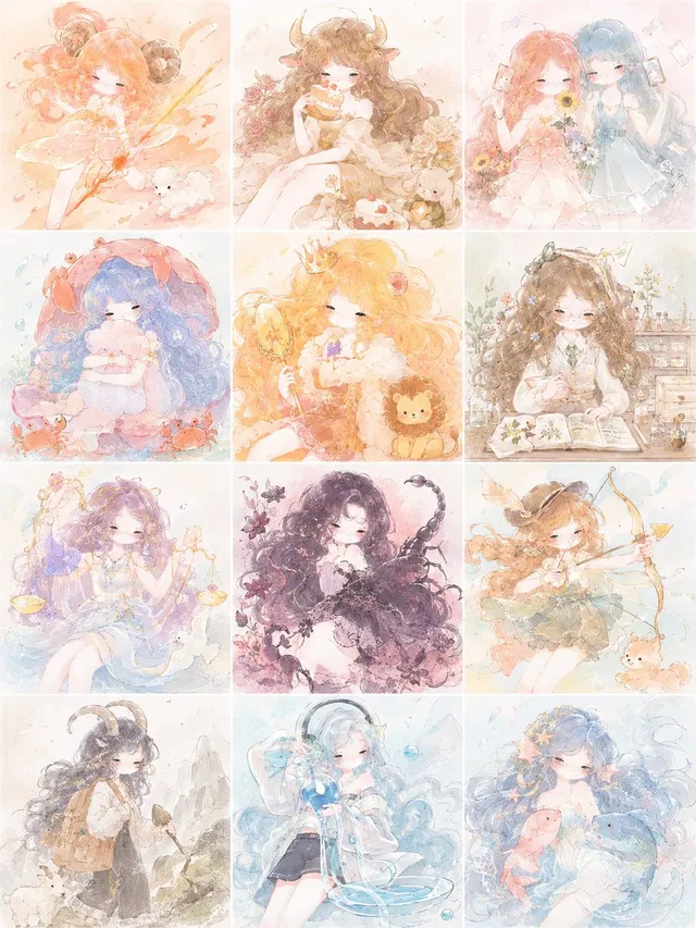 Pastel Zodiac Girls Grid
