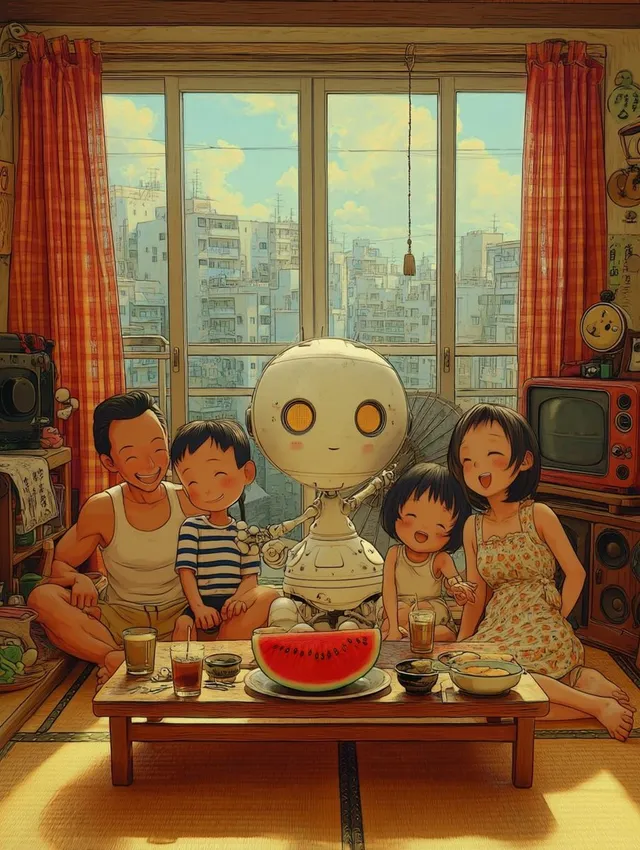 Retro-Futuristischer Familien-Ventilator-Roboter
