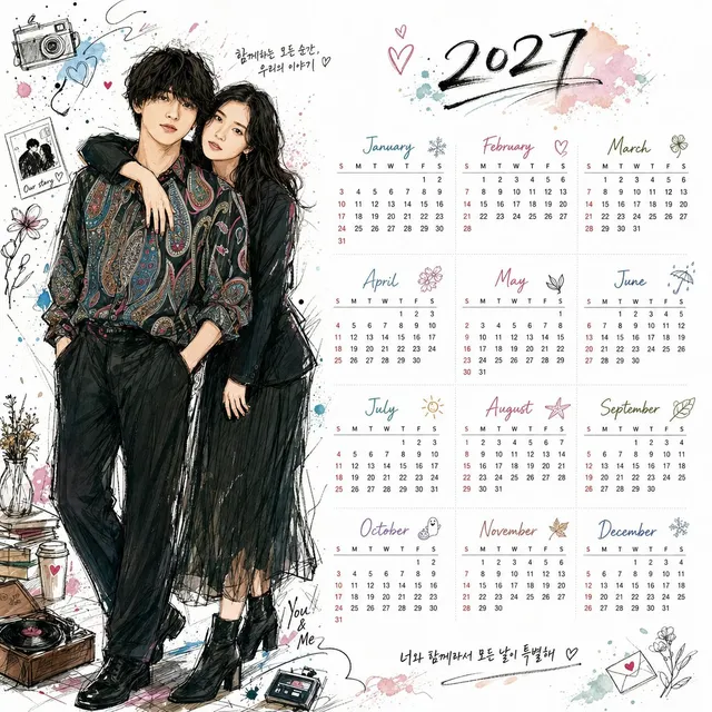 Korean Style Illustrated Desktop Calendar