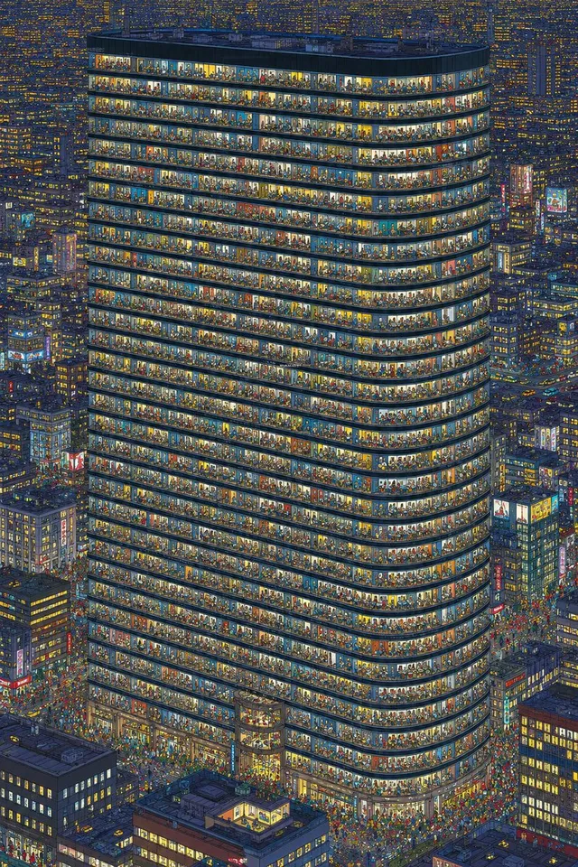Crowded Night Office Tower