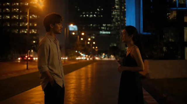 Conversation nocturne cinématographique dans la rue