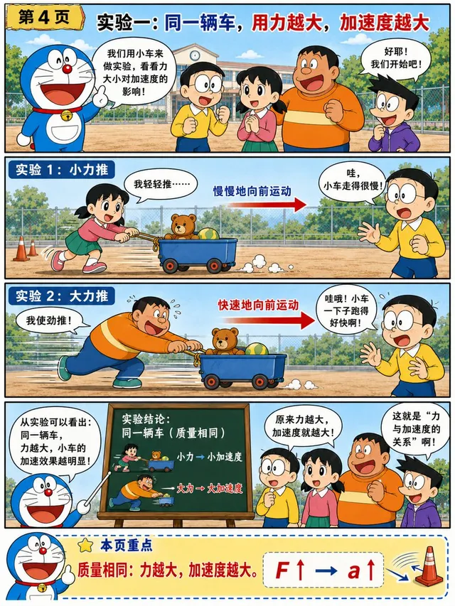 Doraemon-Style Newton’s Second Law Comic
