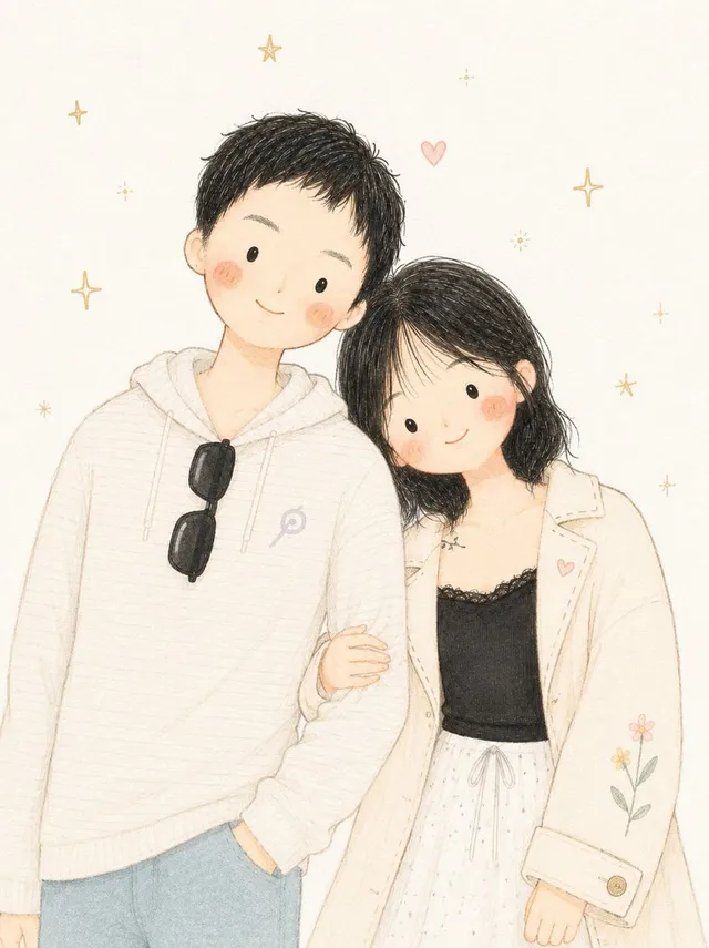 Minimalist Anime Couple Watercolor Illustration