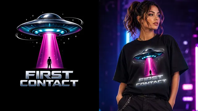 Design de Camiseta de Ficção Científica Primeiro Contato