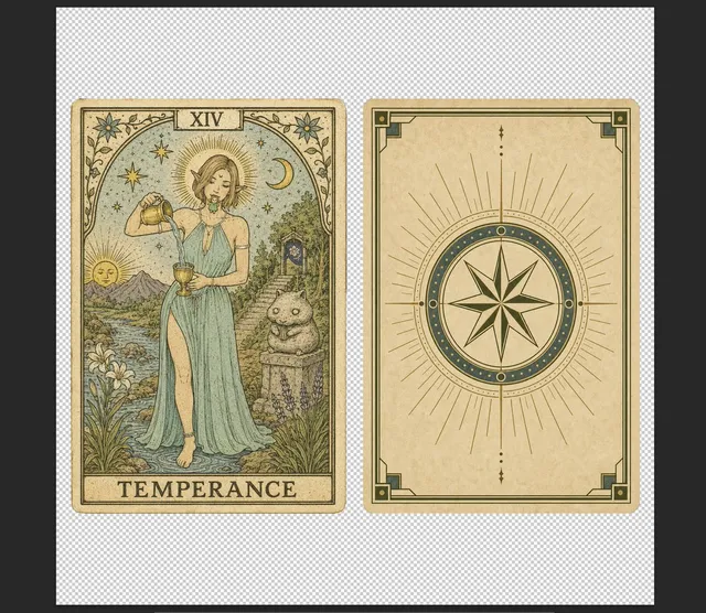 Par de cartas del tarot de la Templanza vintage