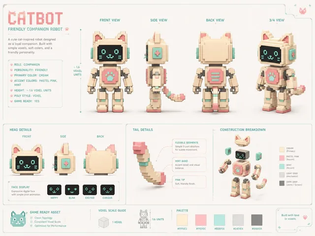 Voxel Cat Robot Concept Sheet