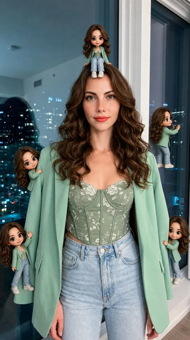 Hyper-Realistic Subject with Mini Chibi Clones