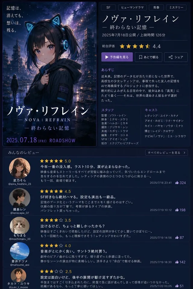 虛構動畫電影評論頁面