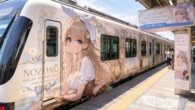 Anime Wrapped Train at Japanese Station