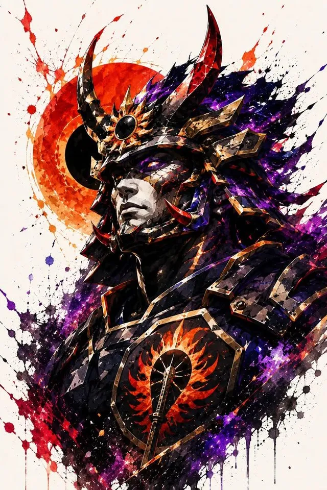 Samurai Warrior Watercolor Portrait