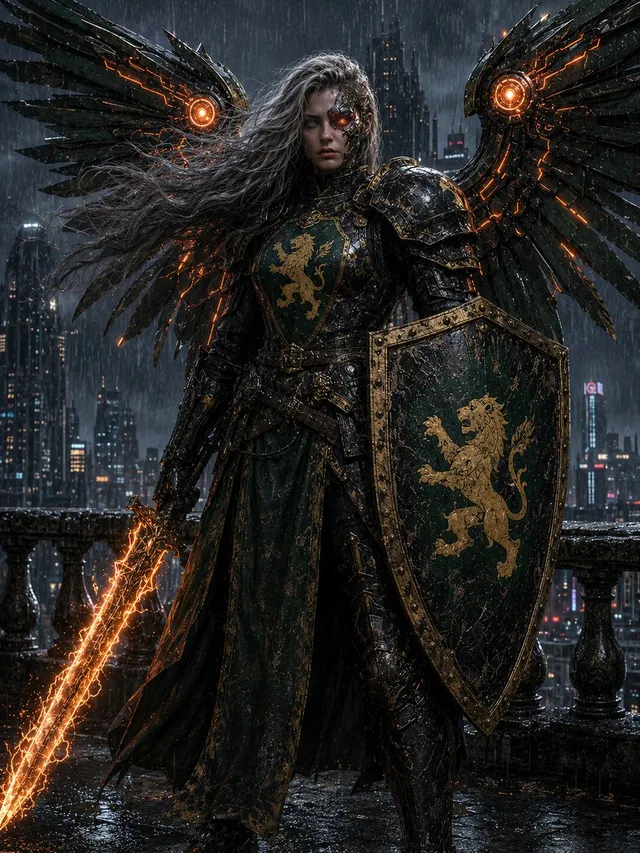 Cavaliere Leone Alato Cyberpunk