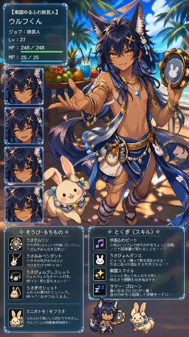 Fiche Personnage RPG Garçon Loup Tropical