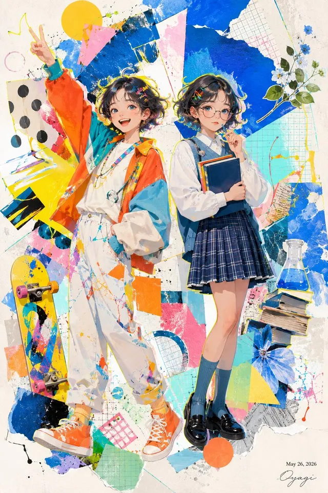 Poster Anime Gemelle Colorate